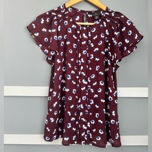 Worthington Petite Burgundy Floral Pleated Front Dress